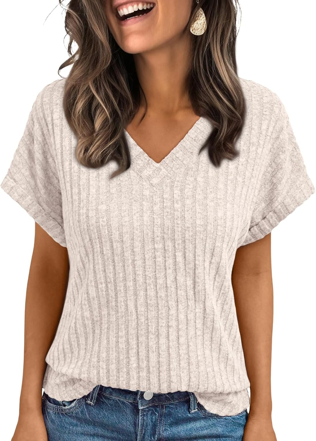 AUTOMET Womens Spring Tops 2026 Summer Dressy Casual Blouses Short Sleeve Cute V Neck Sweater Shirts Fashion Vacation Clothes