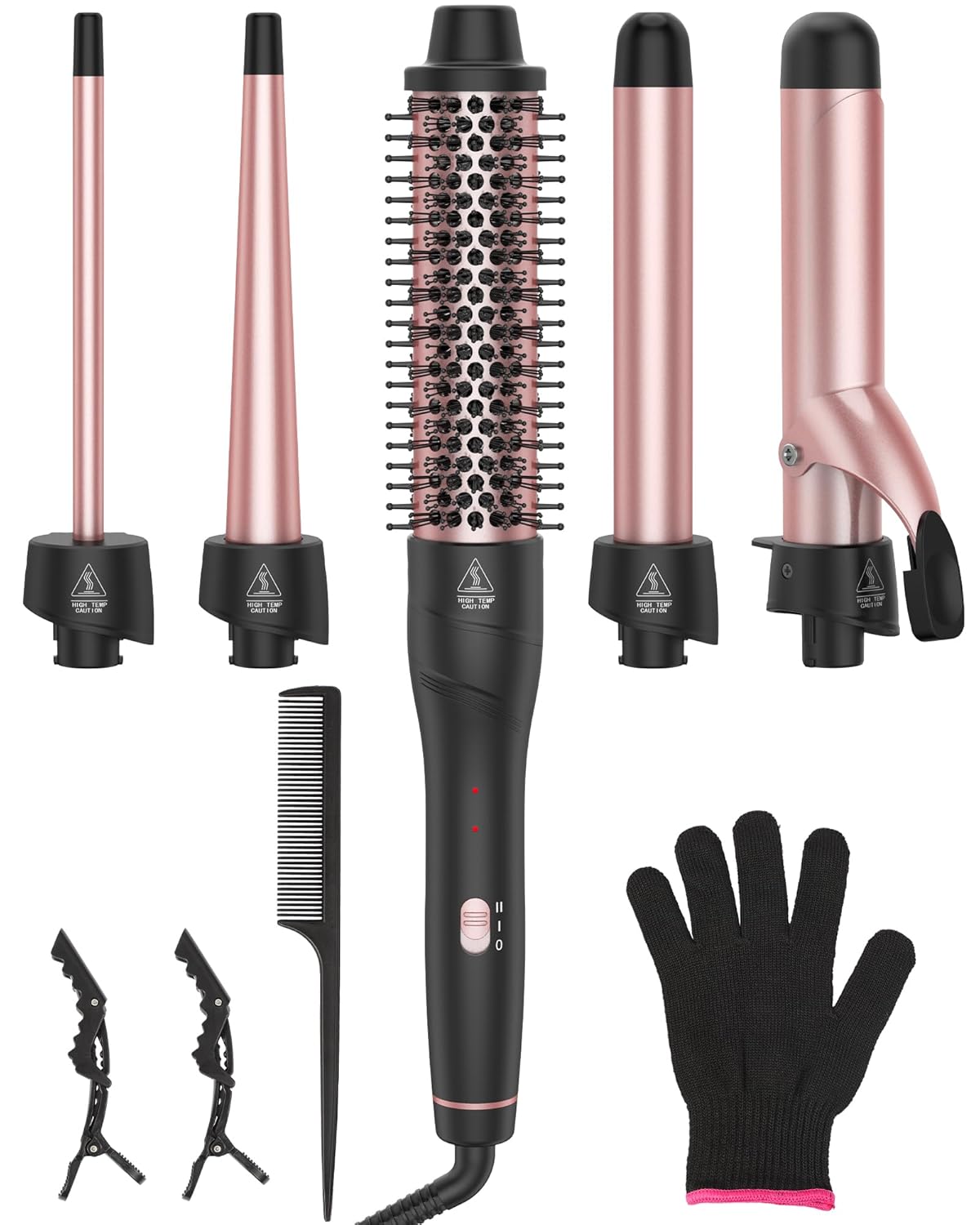 ANIEKIN 5 in 1 Curling Iron Set, Fast Heat Up Curling Wand from 3\/8 to 1 1\/4 Inch and a Thermal Brush Come with, Dual Voltage Hair Curler for Women All Hair Types and Travel Use, Gifts for Women