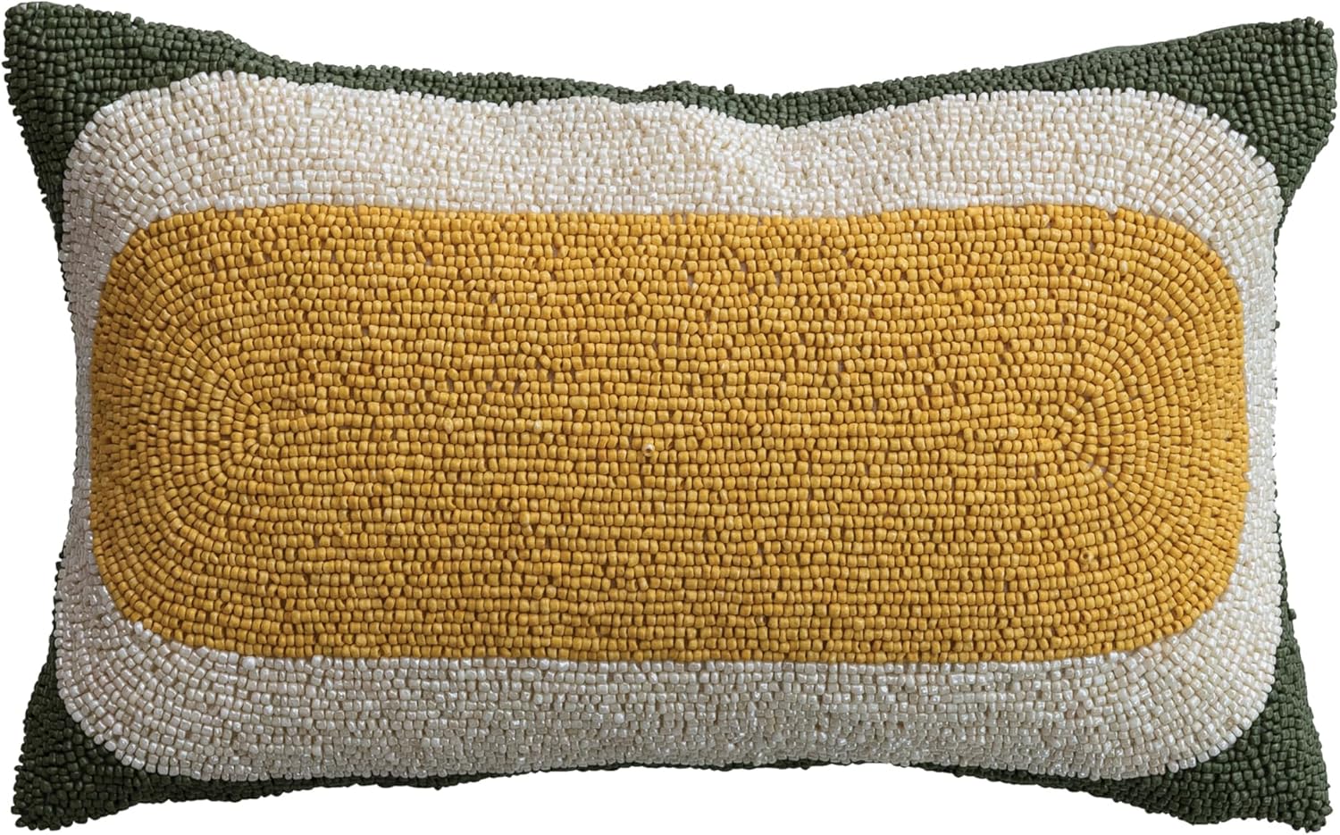Bloomingville Cotton Decorative Pillow with Polyester Fill, Green, White, and Mustard