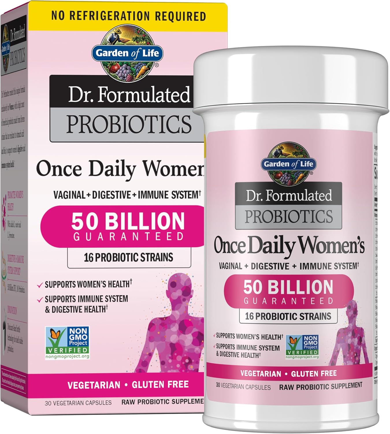 Garden of Life Once Daily Dr. Formulated Probiotics for Women 50 Billion CFU 16 Probiotic Strains with Organic Prebiotics for Digestive, Vaginal &amp; Immune Health, Dairy Free, Shelf Stable 30 Capsul