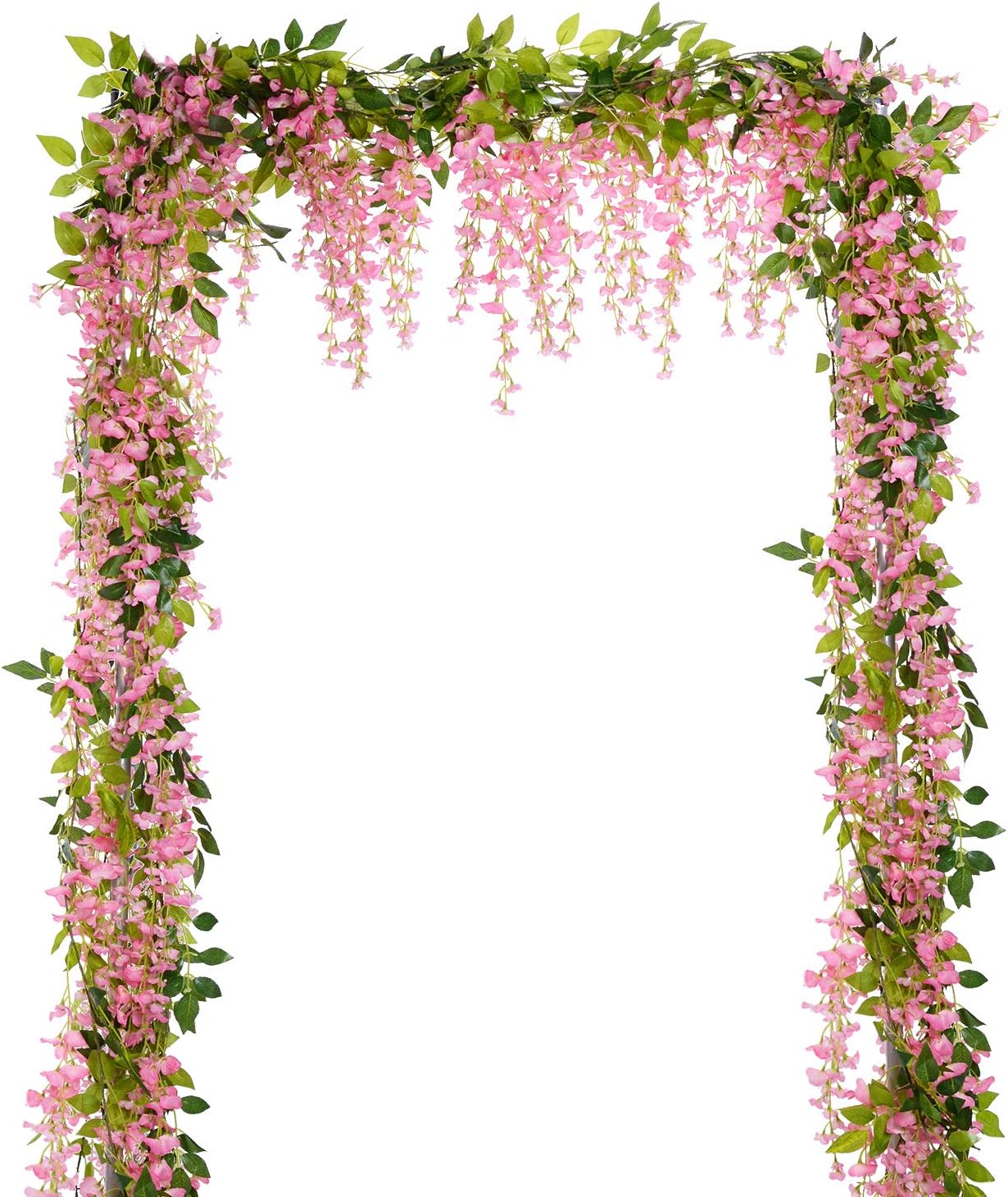 Lvydec Wisteria Artificial Flowers Garland, 4 Pcs Total 28.8ft Artificial Wisteria Vine Silk Hanging Flower for Home Garden Outdoor Ceremony Wedding Arch Floral Decor (Pink)