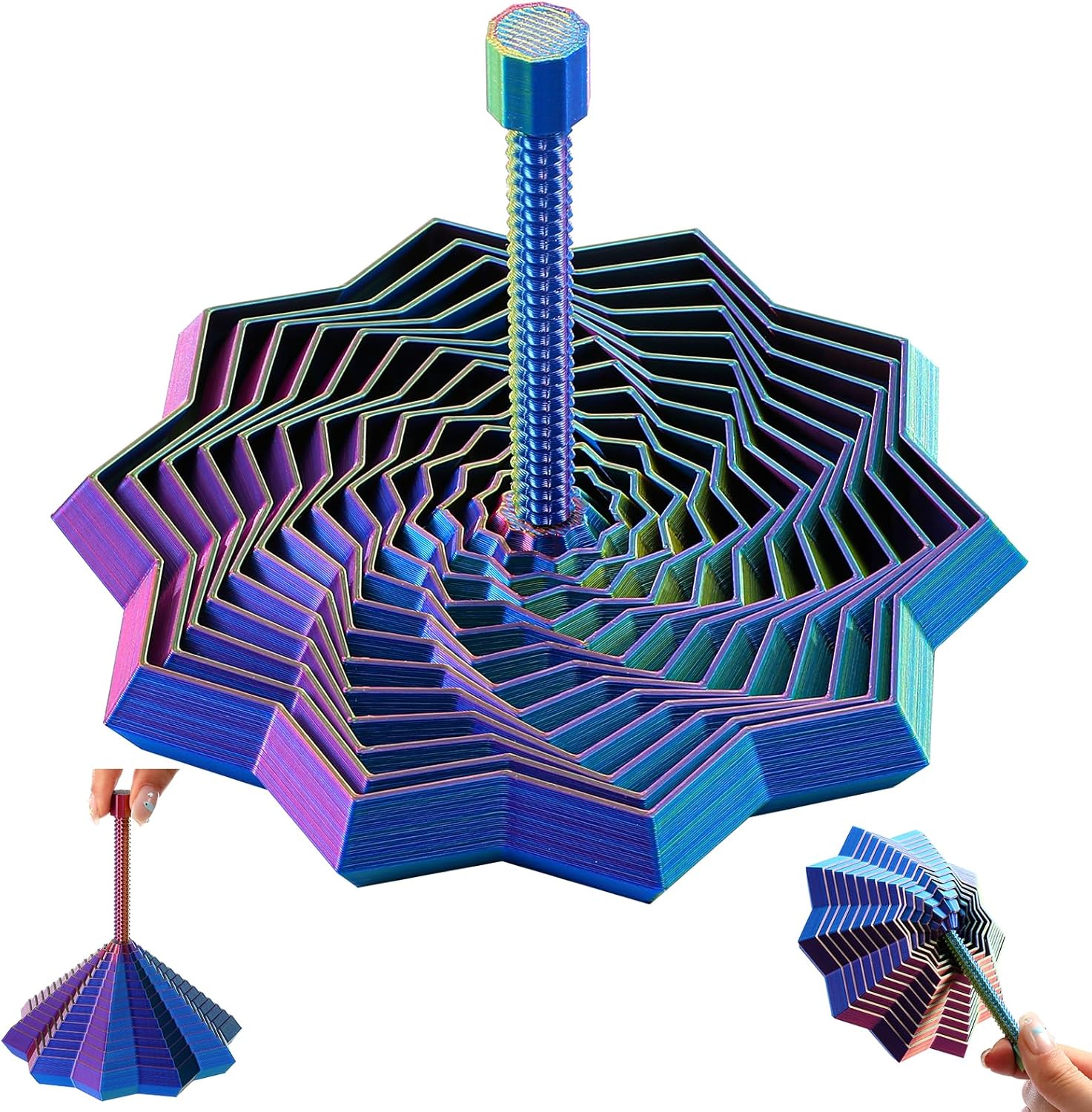 3D Printed Star Easter Fidget Toys Adults Teen with Detachable Handle, Dual Motion Sensory Toys with Auditory Feedback,Color-Changing Spiral for Stress Relief and Focus,Gifts for ADHD and Office Desk