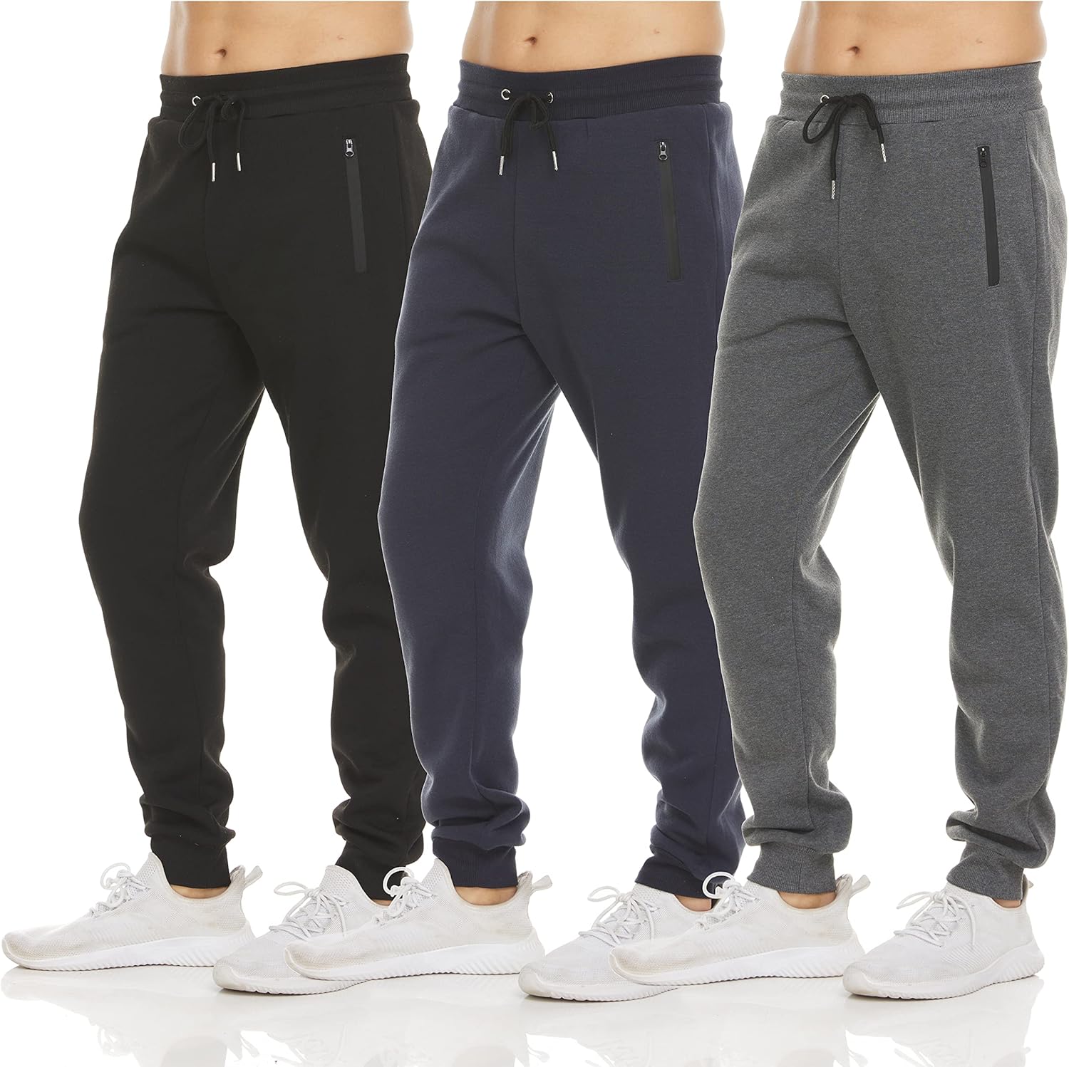 PURE CHAMP Mens Sweatpants 3 Pack Fleece Active Athletic Workout Jogger Sweatpants for Men with Zipper Pocket Size S-3XL