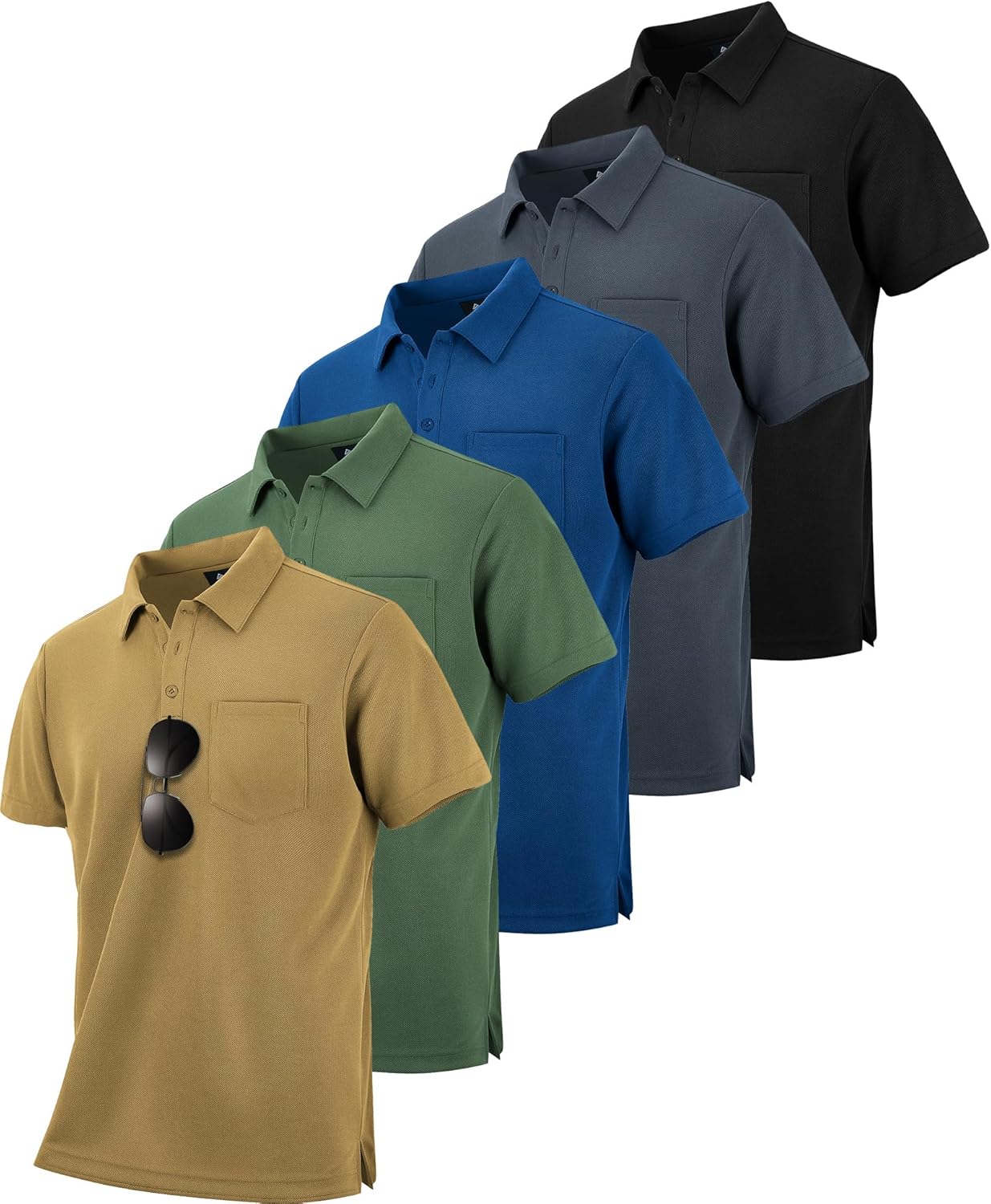 ZITY 5 Pack Polo Shirts for Men with Pocket Dry Quickly Short Sleeve Athletic Outdoor Work Collared Shirts