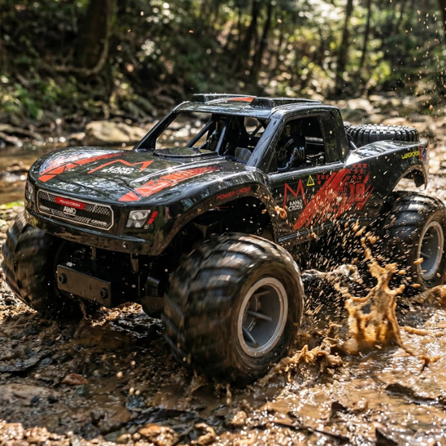 KB KAIBO 1:16 Amphibious Remote Control Car, Fully Submersible Remote Control Monster Truck for Kids, All Terrain 4WD RC Toy with 2 Batteries (60+ Min), 7.4V High Power, Durable Truck for Boys-Orange