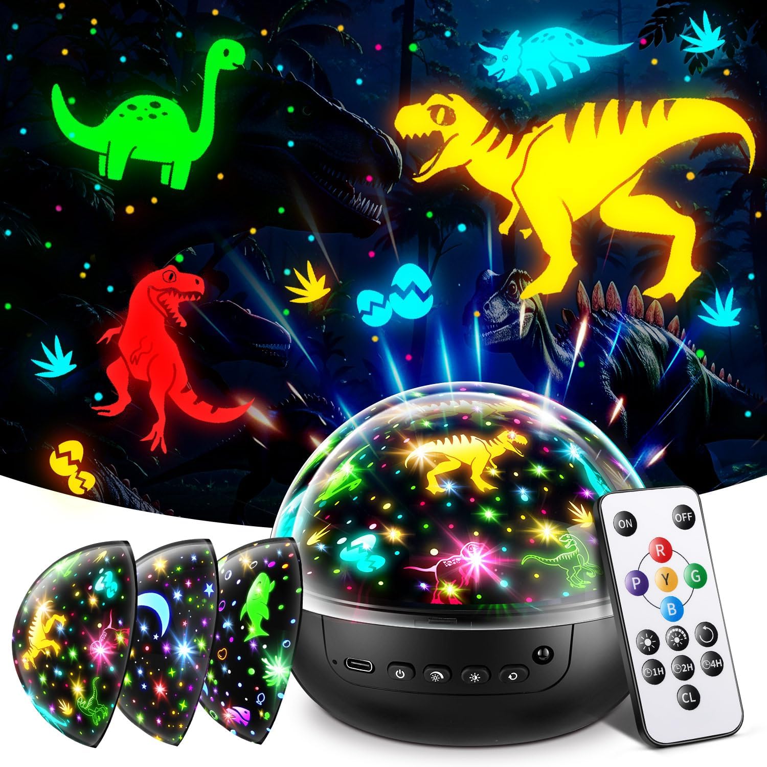 Staryou Dinosaur Toys for Kids 3-5, 【Remote+3 Films+93 Effects】 Dinosaur Toys for Kids 2-4, 【3 Timer+5 Brightness】 3 Year Old Boy Gift, Rotate 3 Year Old boy Birthday Gift, Boys Christmas Gifts Boys