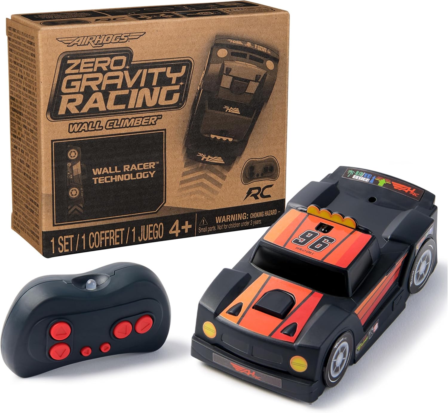 Air Hogs, Zero Gravity Racing Wall Climber, USB-C Rechargeable Wall Racer Truck, Black Indoor RC Car, Over 4-Inches, Kids Toys for Ages 4 and up